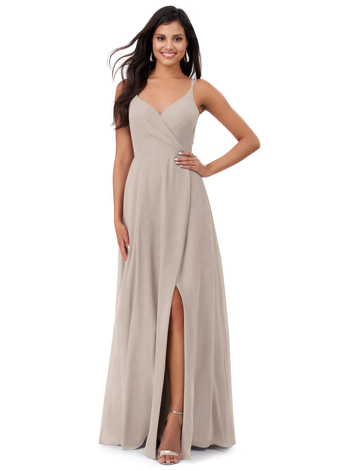 Azazie Lennon Bridesmaid Dresses Frost A-Line Lace Chiffon Dress image1