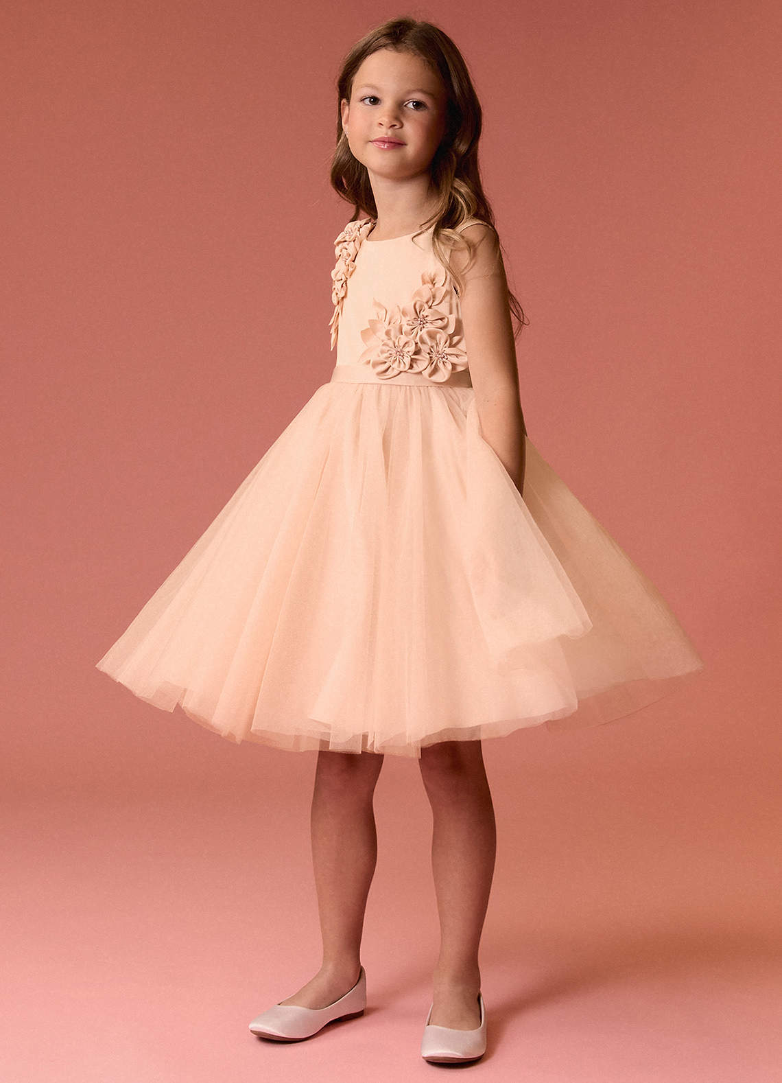 Barbie ♥ Azazie Flower Girl Dresses Scoop Rosette Bow Stretch Satin Tulle A-line Dress image1