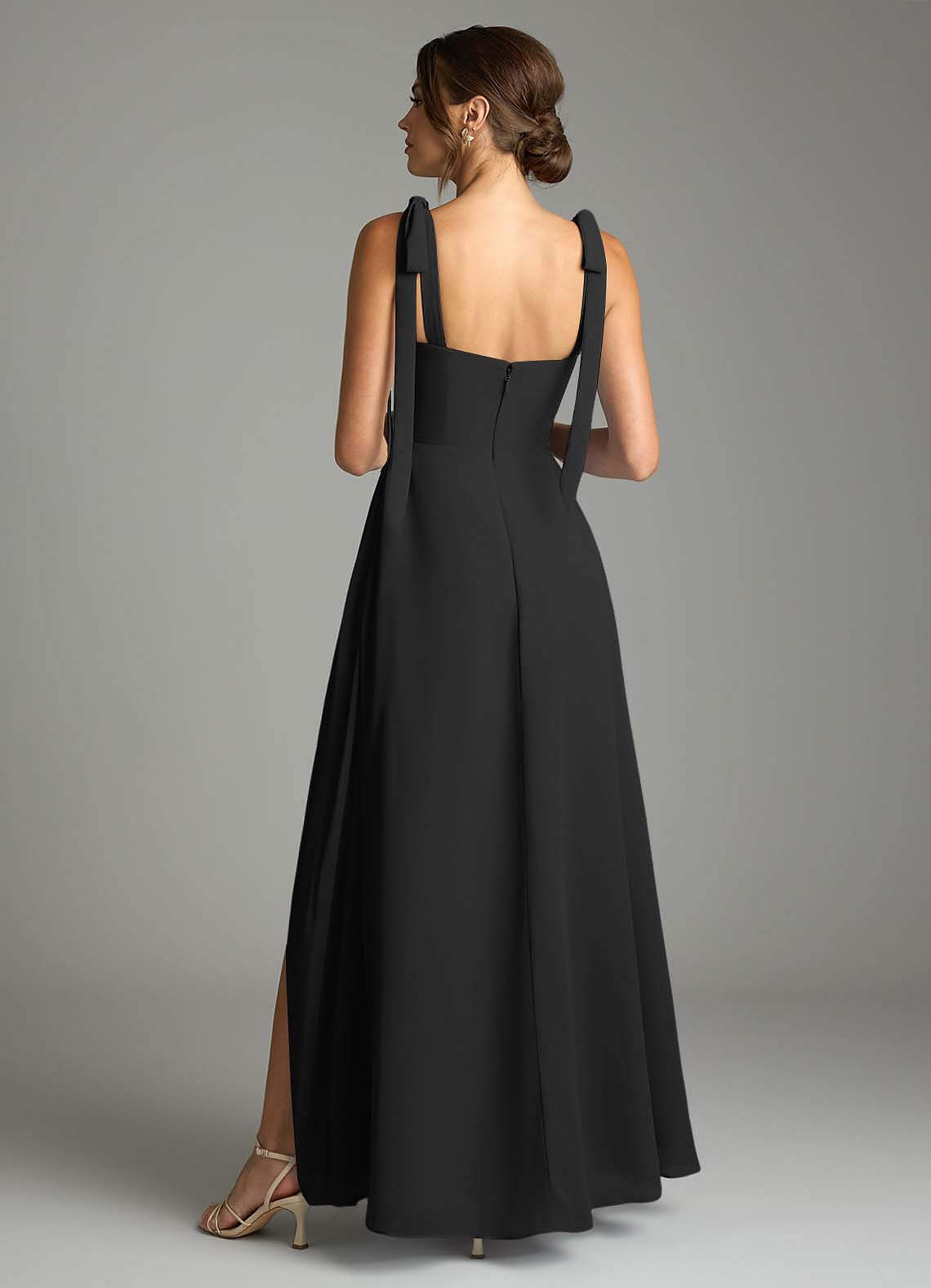 Azazie Debra Bridesmaid Dresses Black A-Line with Pockets Chiffon Convertible Dress image9