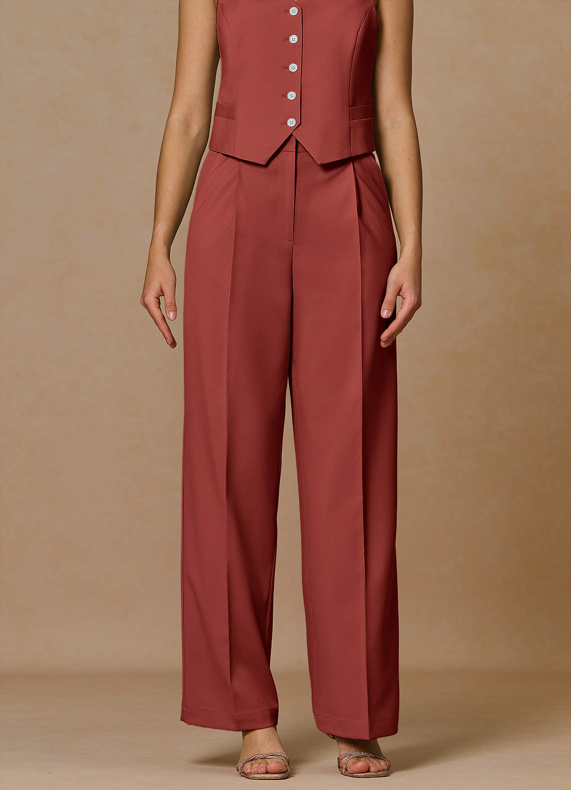 front Rowan Terracotta Performance broek met verfijnde weefstructuur