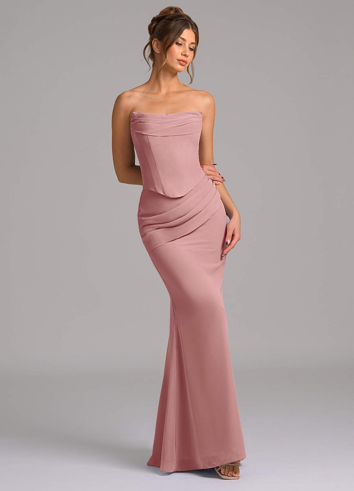 chinese dress ladies Red Rose Print Mermaid Prom Dress with Front Bow Sash – SS311 – Viniodress main image 1