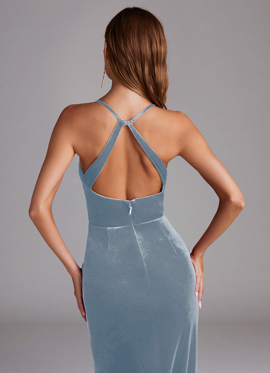 Azazie Becca Ready to Ship Dusty Blue Velvet Bridesmaid Dresses | Azazie