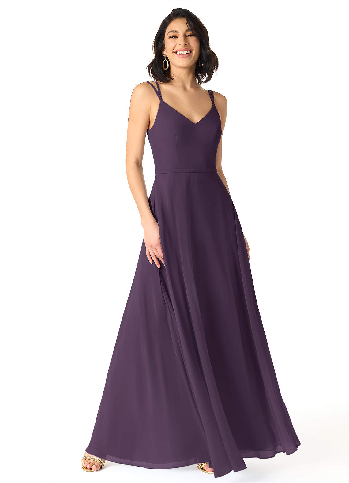 Azazie Janine Bridesmaid Dresses Plum A-Line V-Neck Chiffon Dress image1