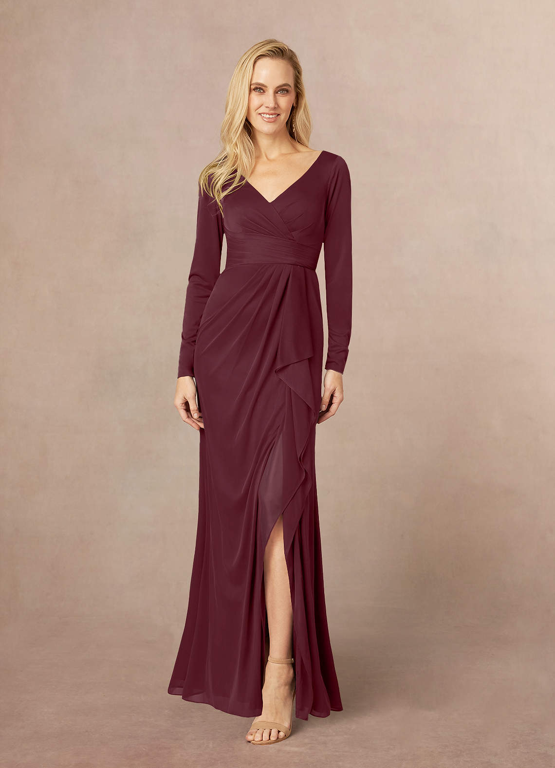 Azazie Risa Abiti per la Madre della Sposa Abito Sirena in Maglia con Scollo a V a Pieghe Cabernet image1