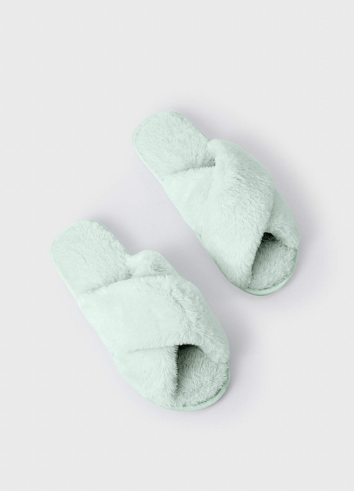 front Matching Color Cross Band Fuzzy Slippers