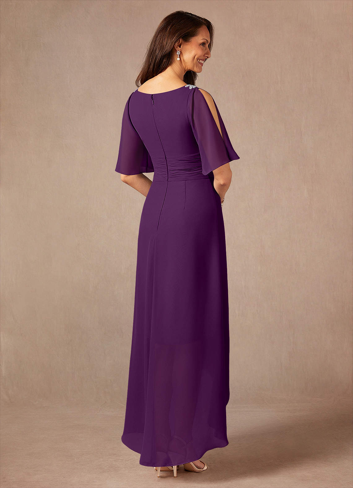 Azazie Pascual Mother of the Bride Dresses Grape A-Line Pleated Chiffon Dress image1