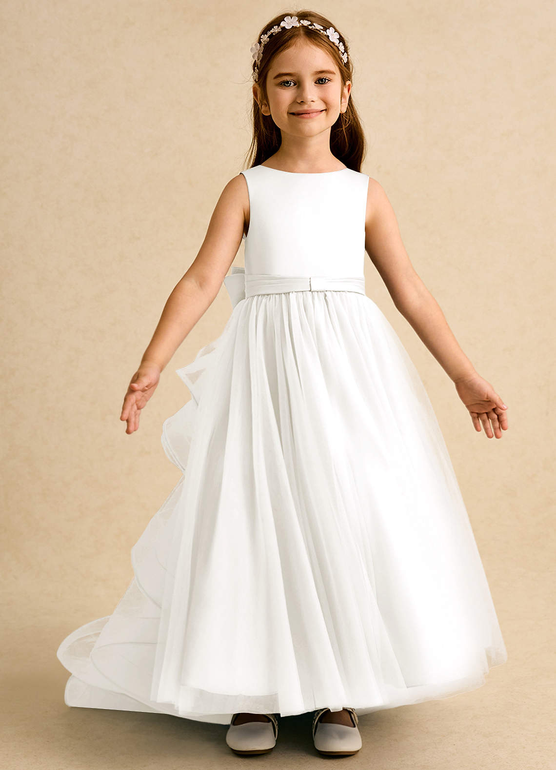 Azazie Lior Robe Demoiselle D'honneur Fillette Robe Princesse en Tulle Plissée Ivoire image5