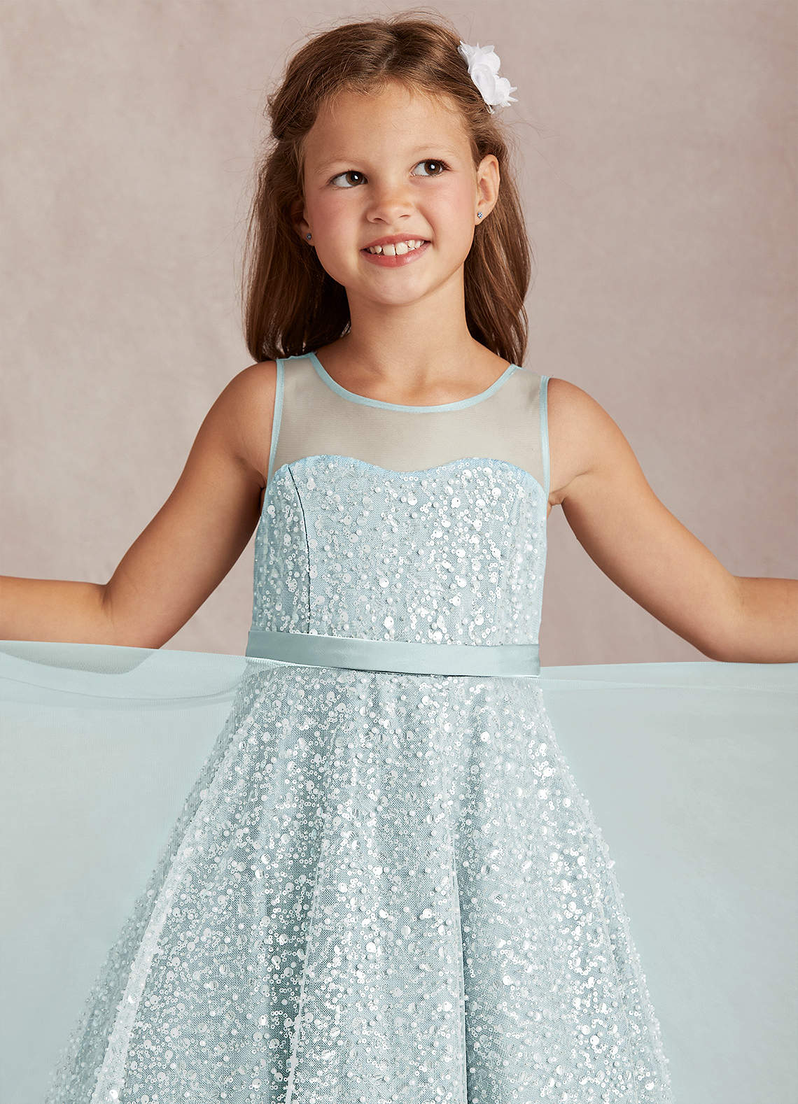 Azazie Siwa Flower Girl Dresses Mist A-Line Beaded Tulle Dress image1