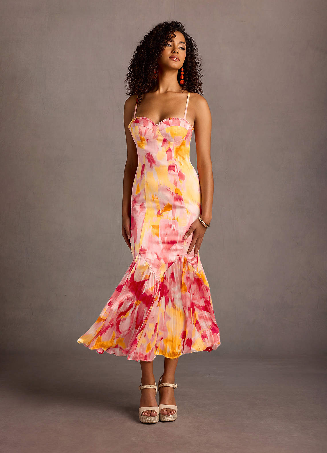 Nidia Pink Sunset Print Midi Dress Ready to Ship | Azazie