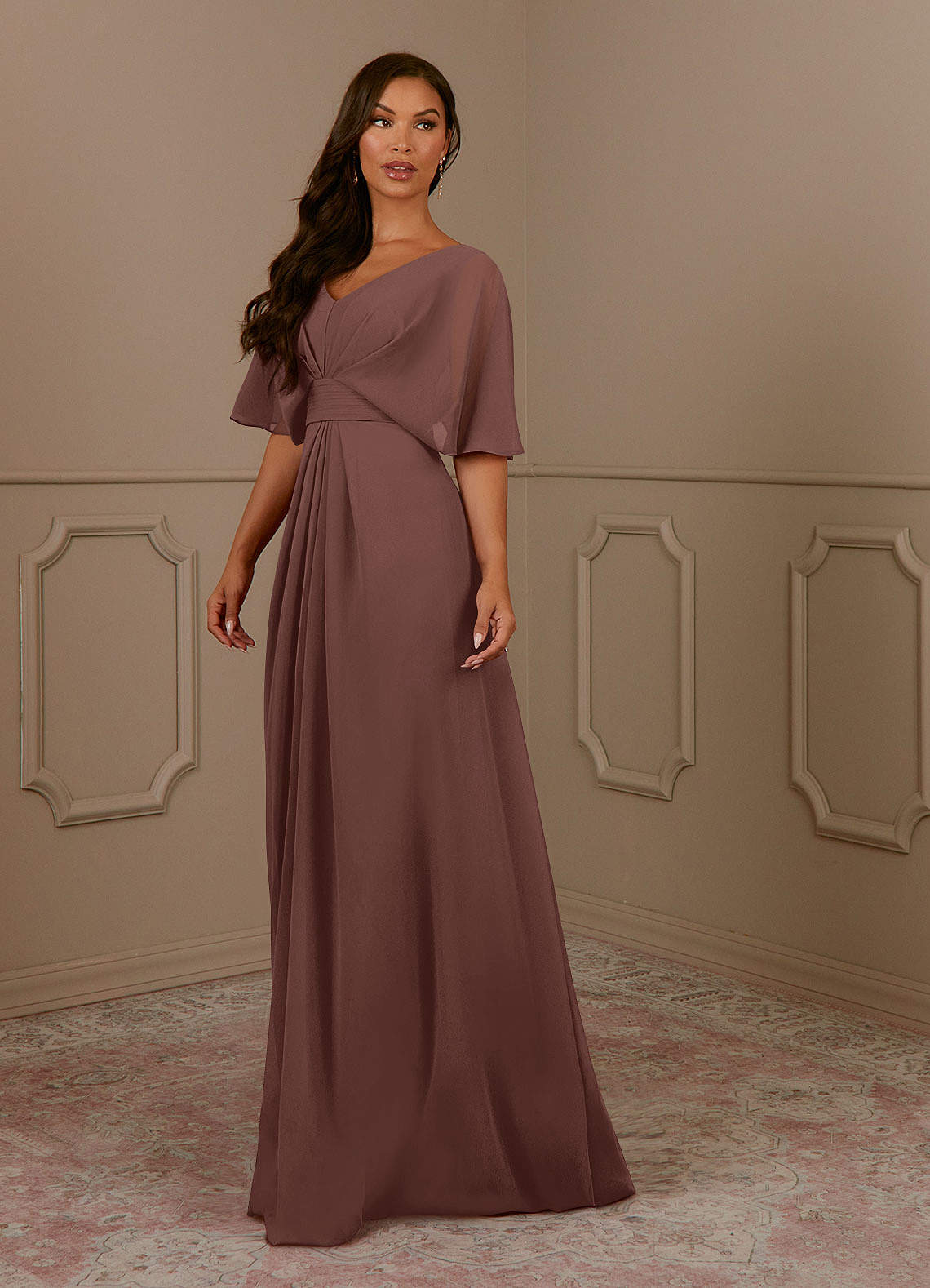 Azazie Oksana Vestidos para mãe da noiva Vestido Café Expresso de Chiffon de Linha A com Plissado image1