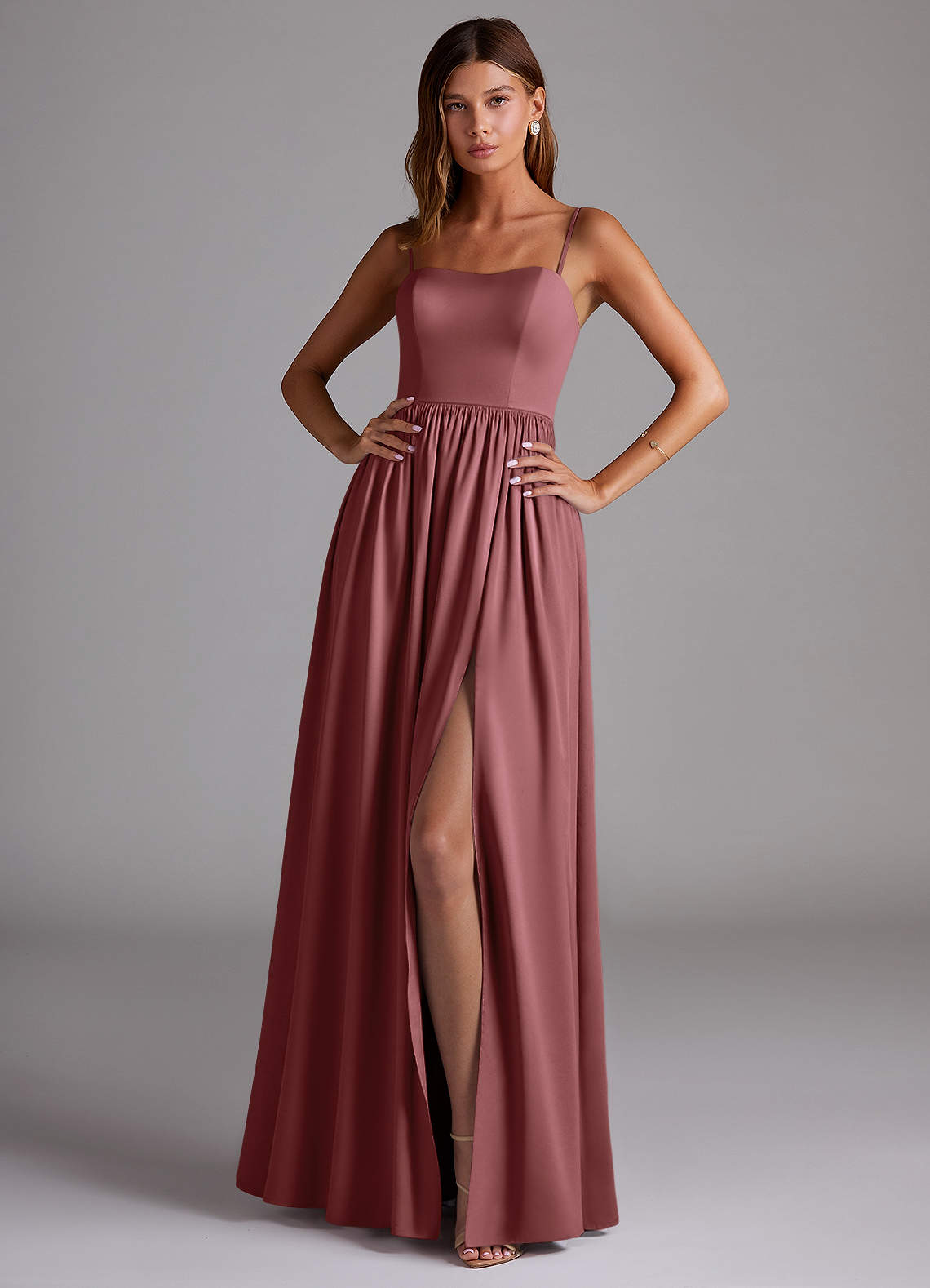 Azazie Calianna Brautjungfernkleider Wandelbar A-Linie Schulterfrei Stretch-Satin Kleid Amethyst image1