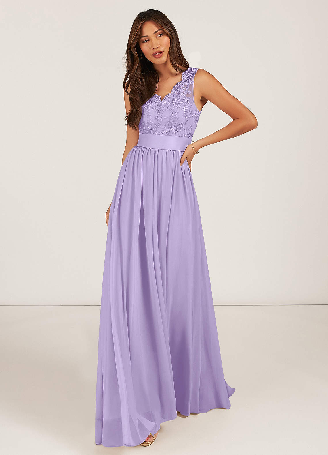 Azazie Gertrude Bridesmaid Dresses Lilac A-Line Lace Chiffon Dress image1
