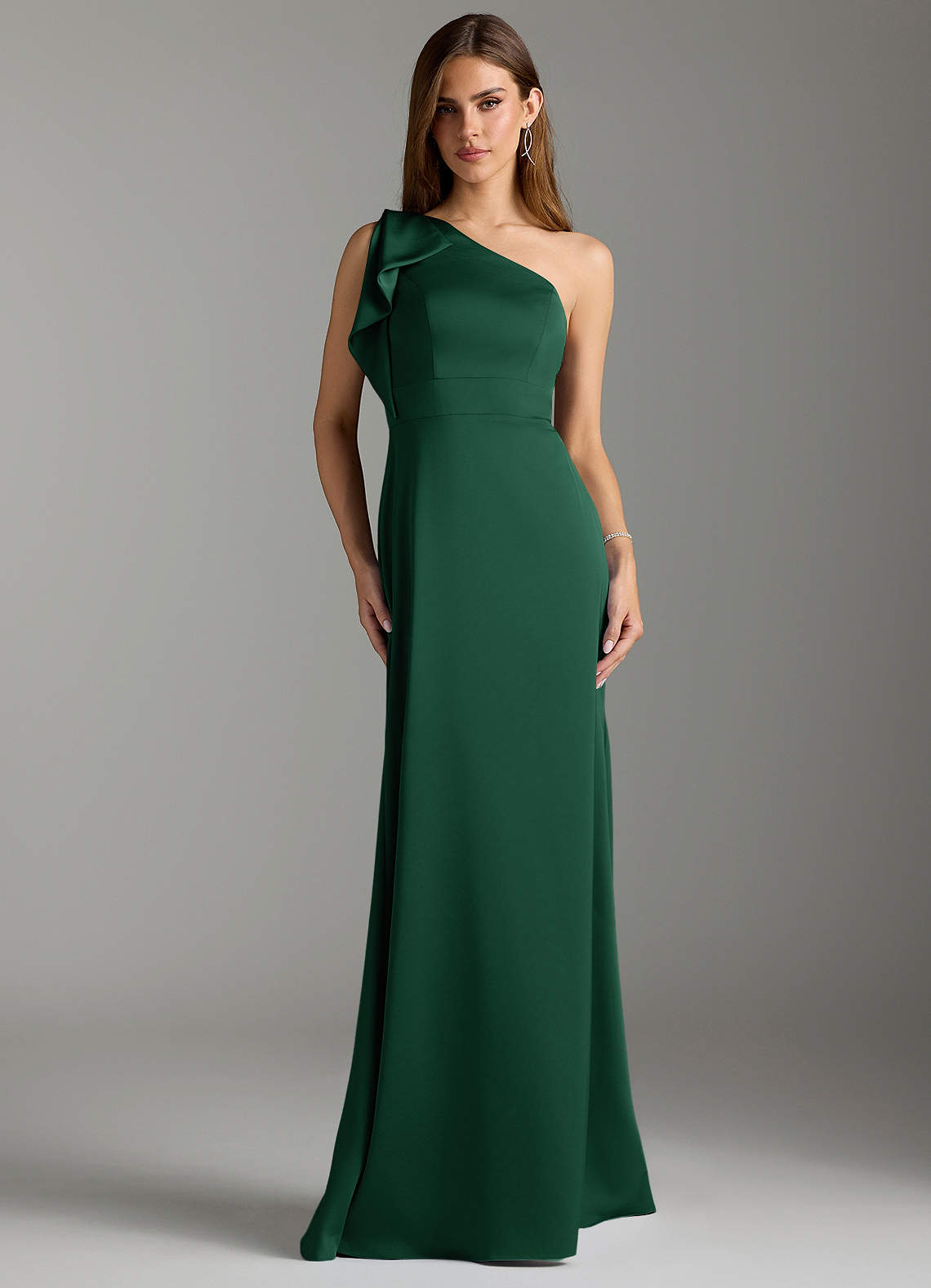 Azazie Rinna Bridesmaid Dresses Dark Green Mermaid Ruched Stretch Satin Dress image1