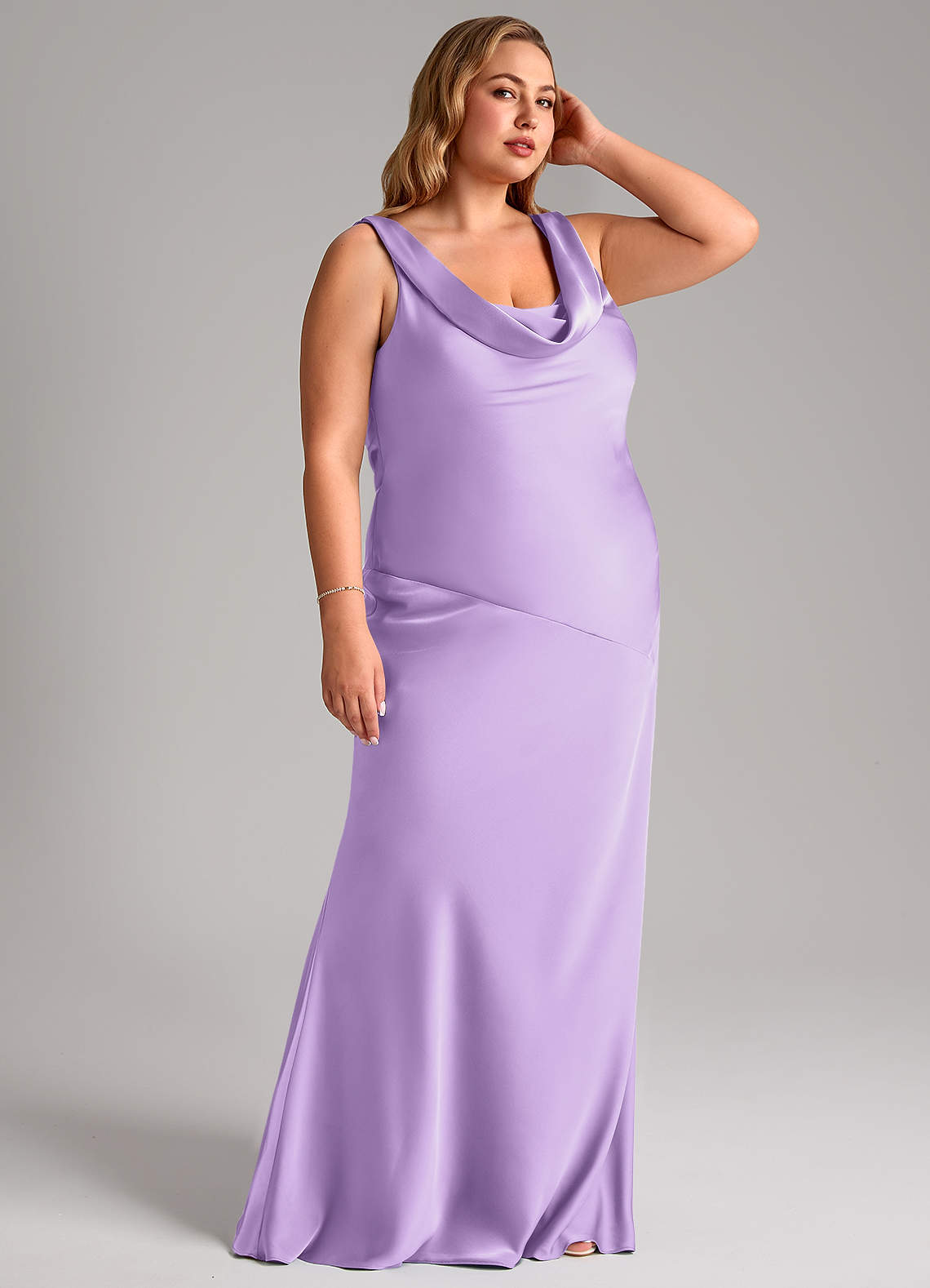 Azazie Rylina Bridesmaid Dresses Lilac Mermaid Stretch Satin Dress image9