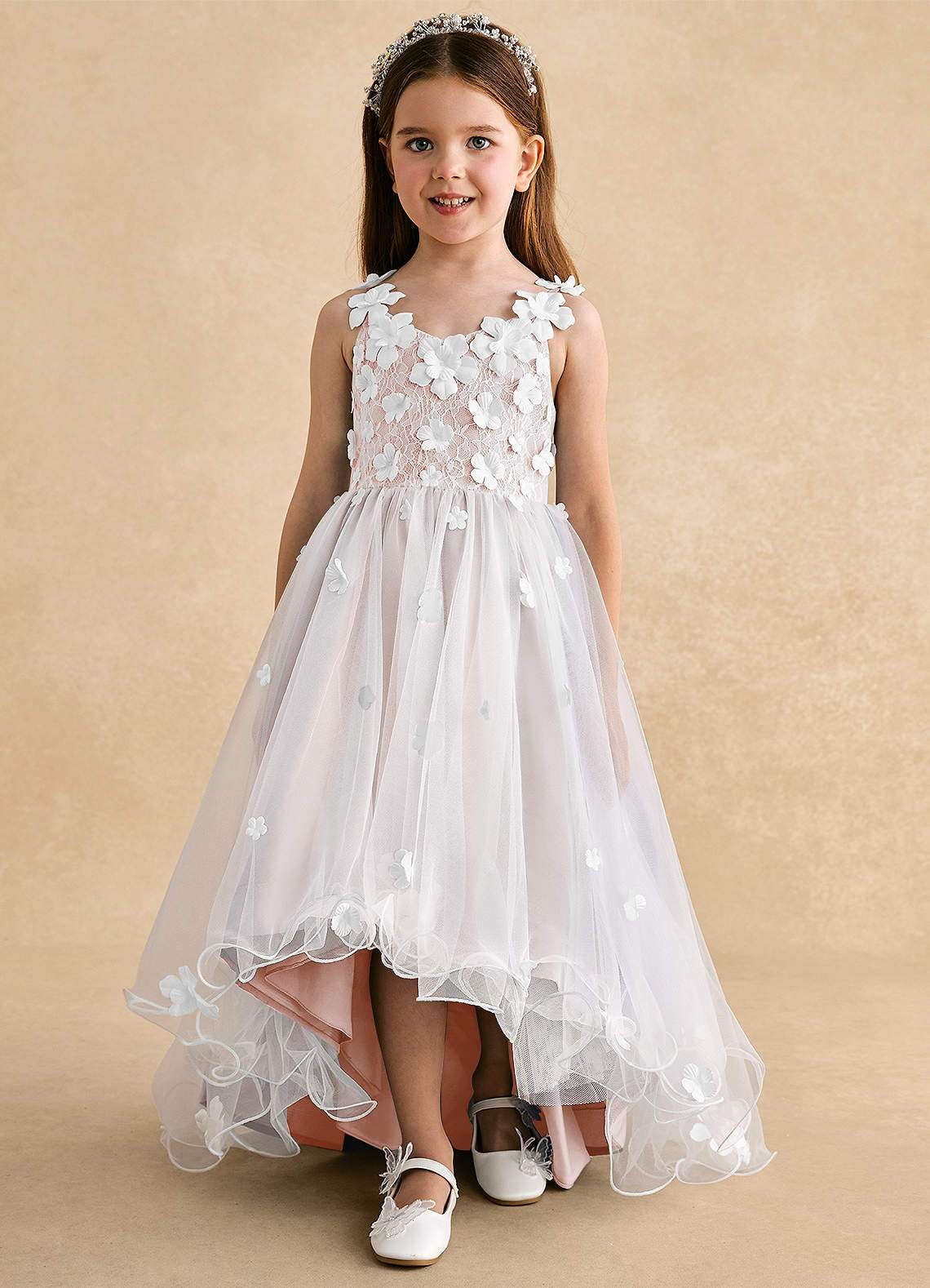 Azazie Celia Flower Girl Dresses Blushing Pink A-Line Lace Tulle Dress image6