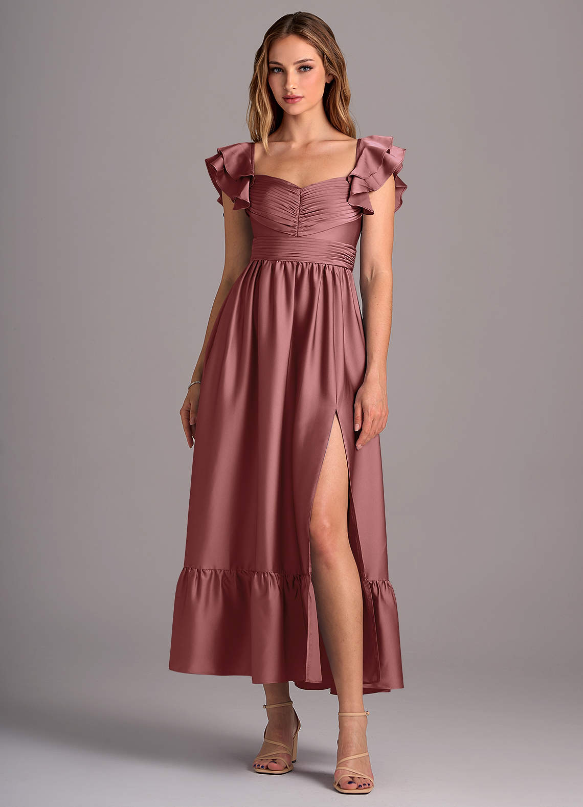 Azazie Anaya Bridesmaid Dresses Amethyst A-Line Sweetheart Neckline Stretch Satin Convertible Dress image1