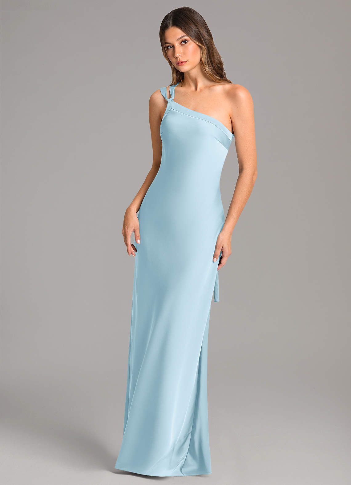 Azazie Monroe Brudtärnklänningar Klänning av Sjöjungfru i Stretch Satin One-shoulder Himmelsblå image2