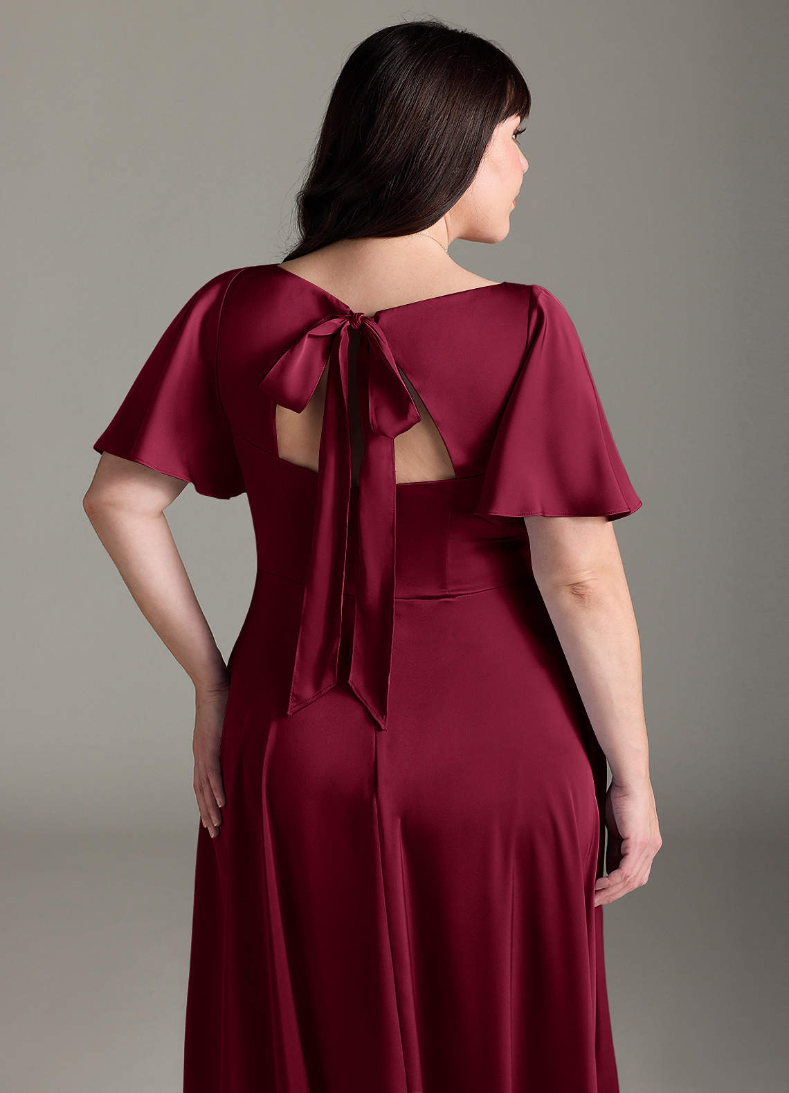 Azazie Kimber Bridesmaid Dresses Burgundy A-Line Ruched Stretch Satin Dress image11