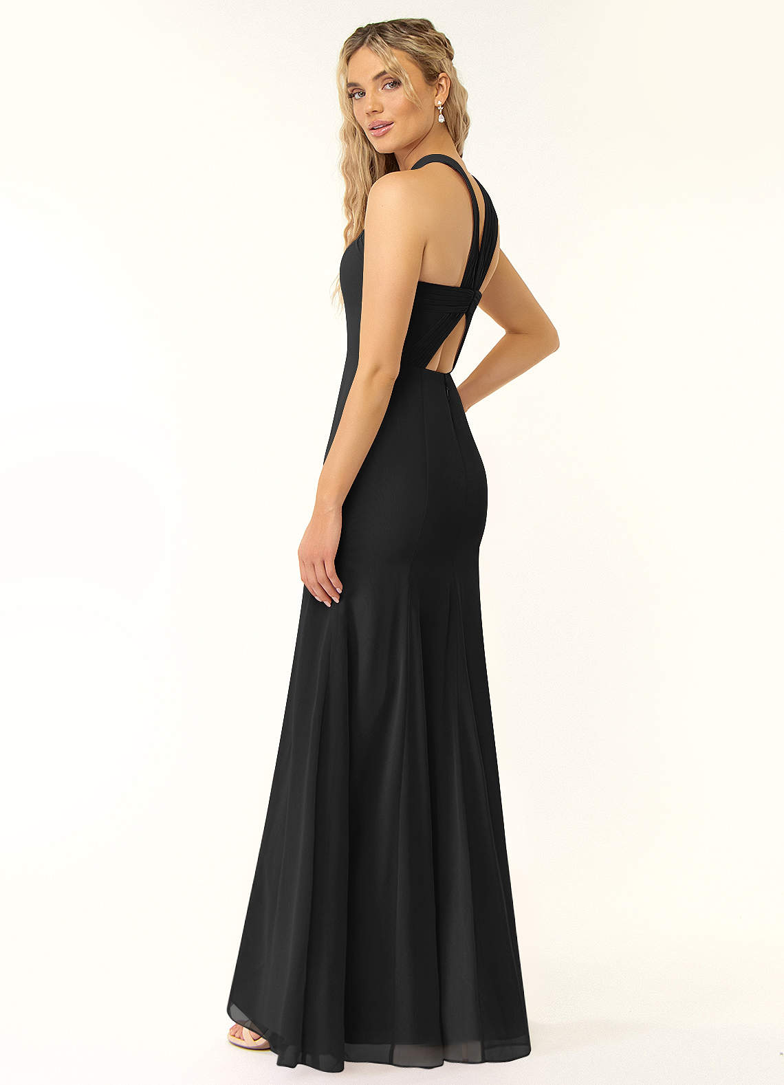 Azazie Rue Bridesmaid Dresses Black A-Line Halter Chiffon Dress image4