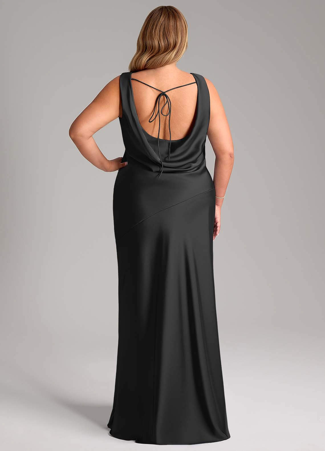 Azazie Rylina Vestidos de damas de honor Vestido de Negro de Satén Elástico de Corte Sirena image1