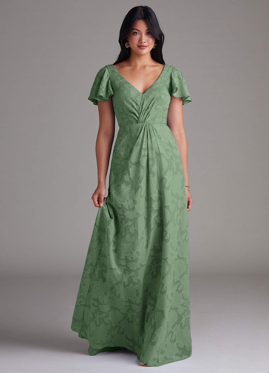 Azazie Soren Bridesmaid Dresses Eucalyptus A-Line Pleated Floral Burnout Dress image1