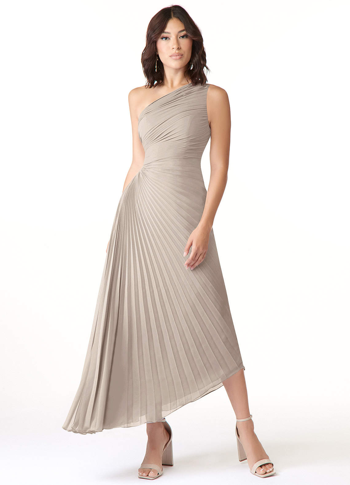 Azazie Kirra Bridesmaid Dresses Frost A-Line One Shoulder Chiffon Dress image1