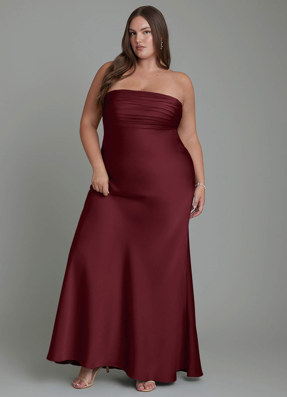Azazie Saylor Bridesmaid Dresses Cabernet Mermaid Strapless Stretch Satin Dress image1