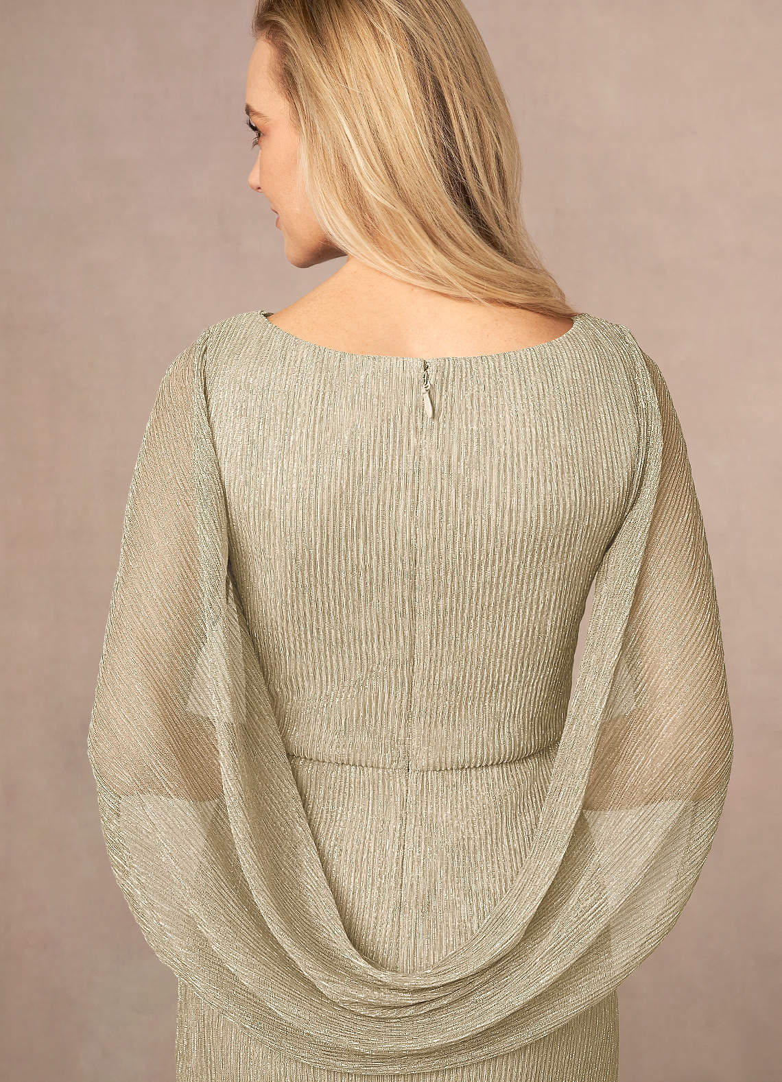Pleated V-Neck Sheath Dress with Cape Sleeves Dusty Rose main image 1