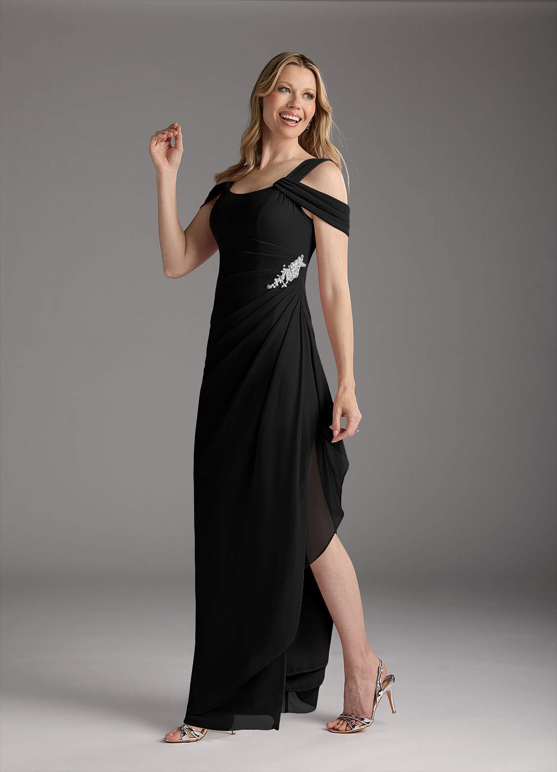 Azazie Weitzman Mother of the Bride Dresses Black Sheath Sequins Mesh Dress image1