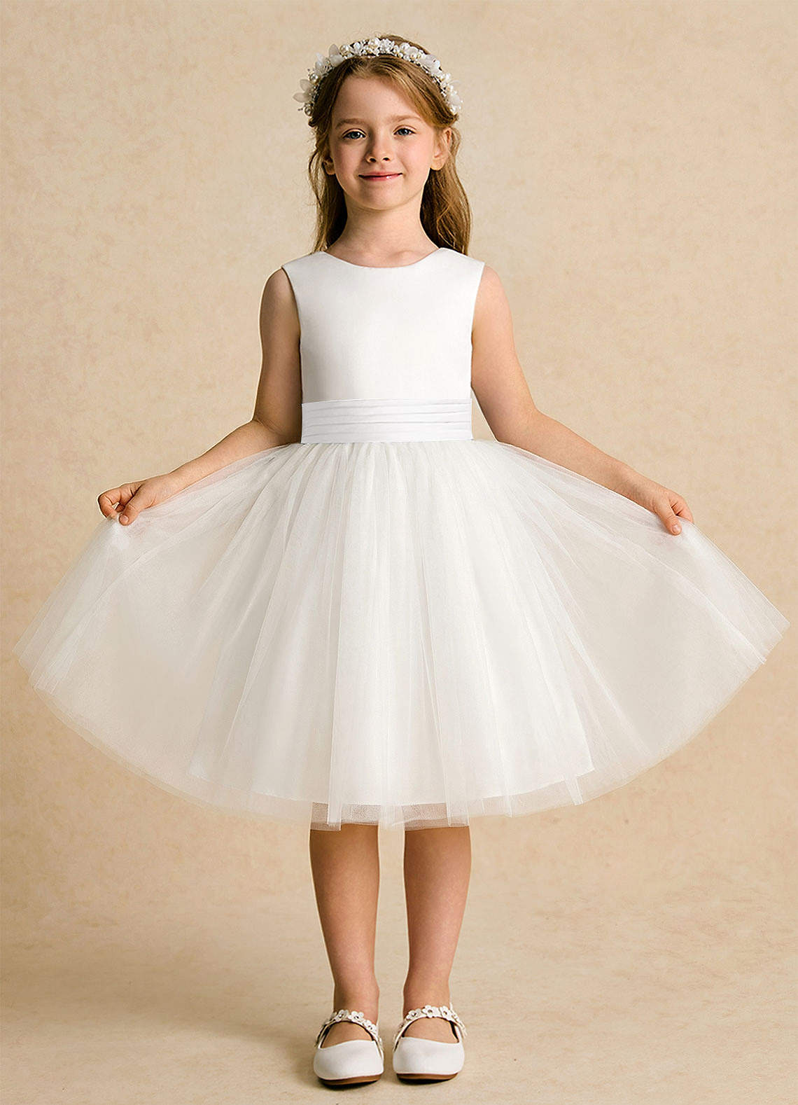 Azazie Sosie Flower Girl Klänningar Klä A-Line i Tyll Plisserad image1