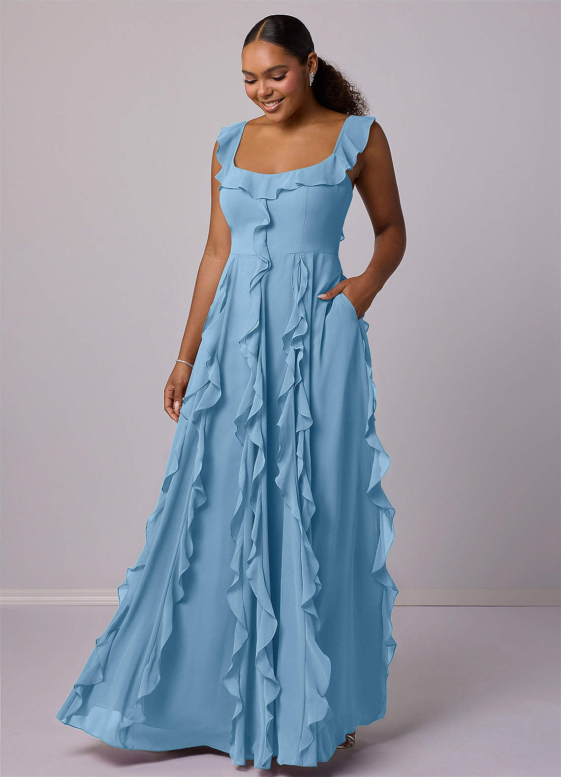 Barbie ♥ Azazie Final Sale Steel Blue A-Line with Pockets Chiffon Dress image1