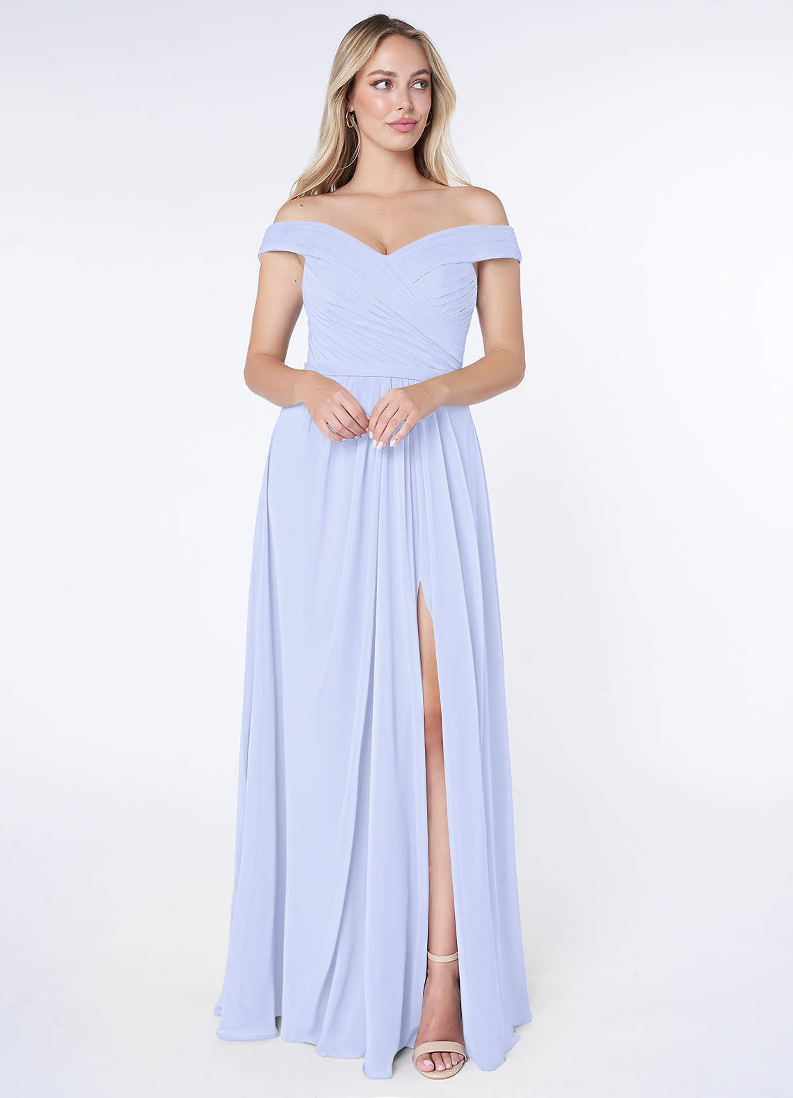 knee length dresses for ladies Ladivine 7492 Size 4 Lavender Prom Dress Bridesmaids Long Fitted Corset Satin Off The Shoulder Maxi Slit Formal Gown main image 0