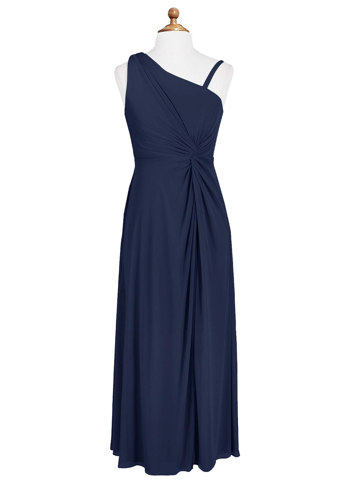 Azazie Brooke Junior Dark Navy A-Line Pleated Mesh Dress image4