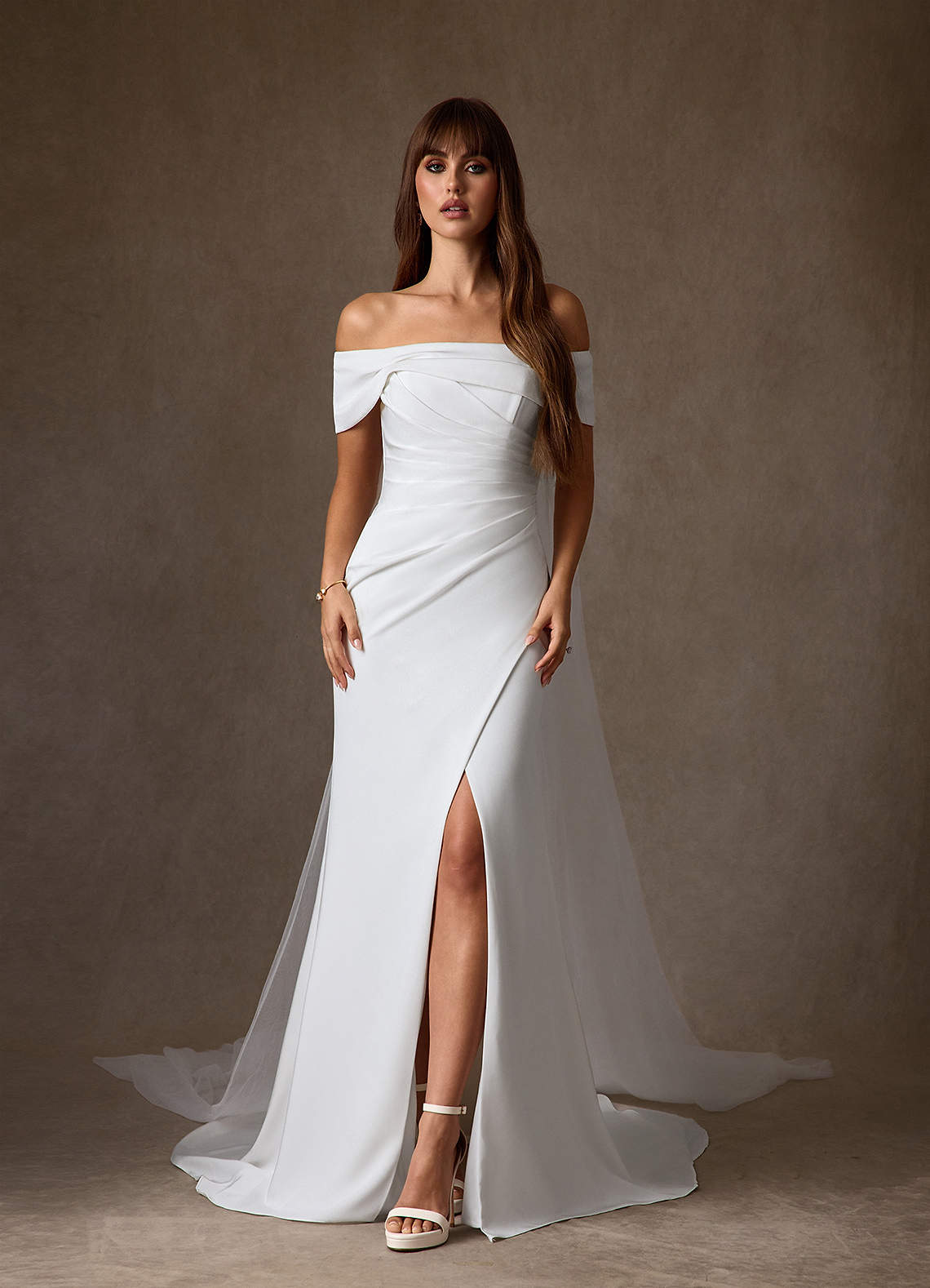Azazie Chandler Wedding Dresses Diamond White Sheath Crepe Back Satin Dress image3