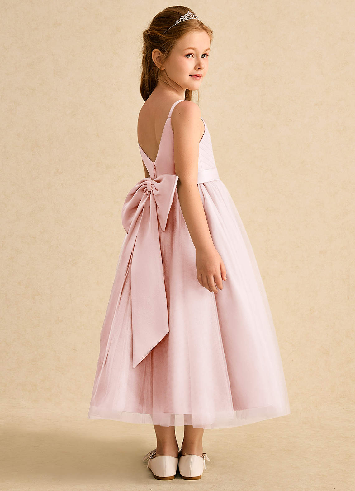 Azazie Patootie vestidos de niña de las flores Vestido de Rosa Rubor de Tul de Corte En A con Tirante Espagueti image1