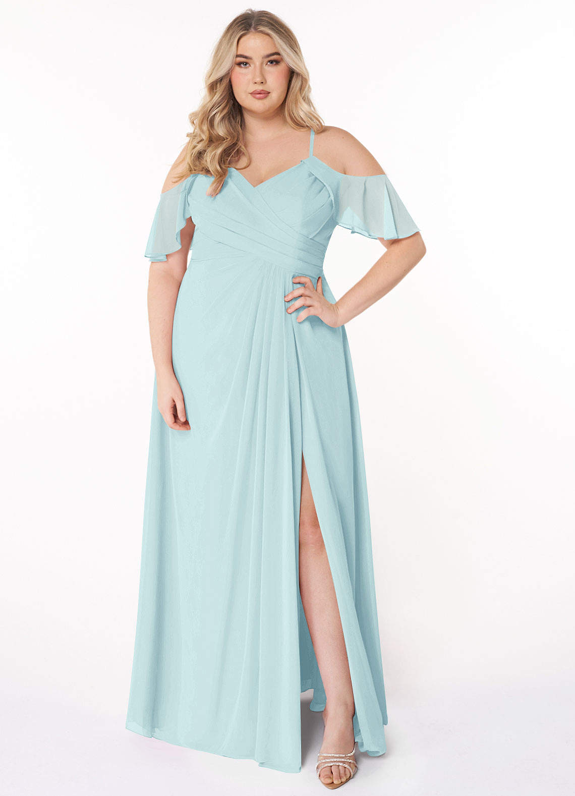 Azazie Dakota Brautjungfernkleider A-Linie V-Hals Gefaltet Chiffon Kleid Seegrün image1