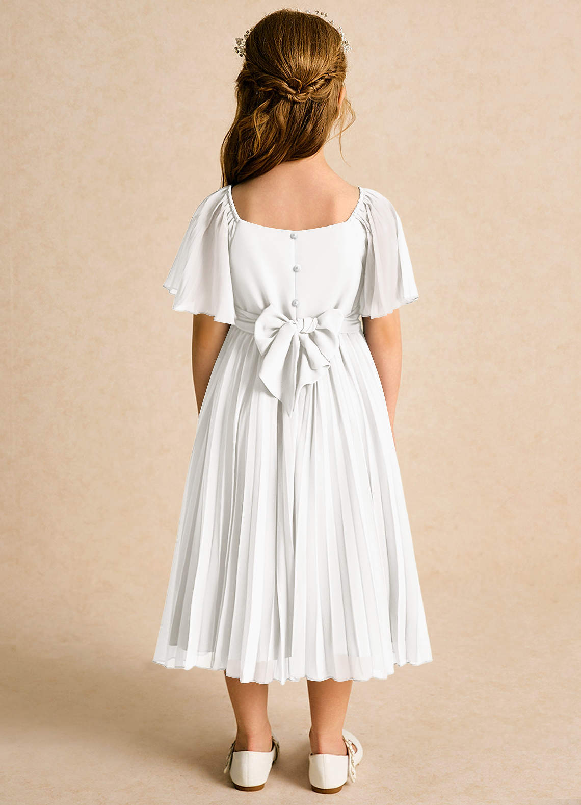 Azazie Gisele Abiti da Ragazza di Fiori Abito A-Line in Chiffon Plissettato Avorio image5