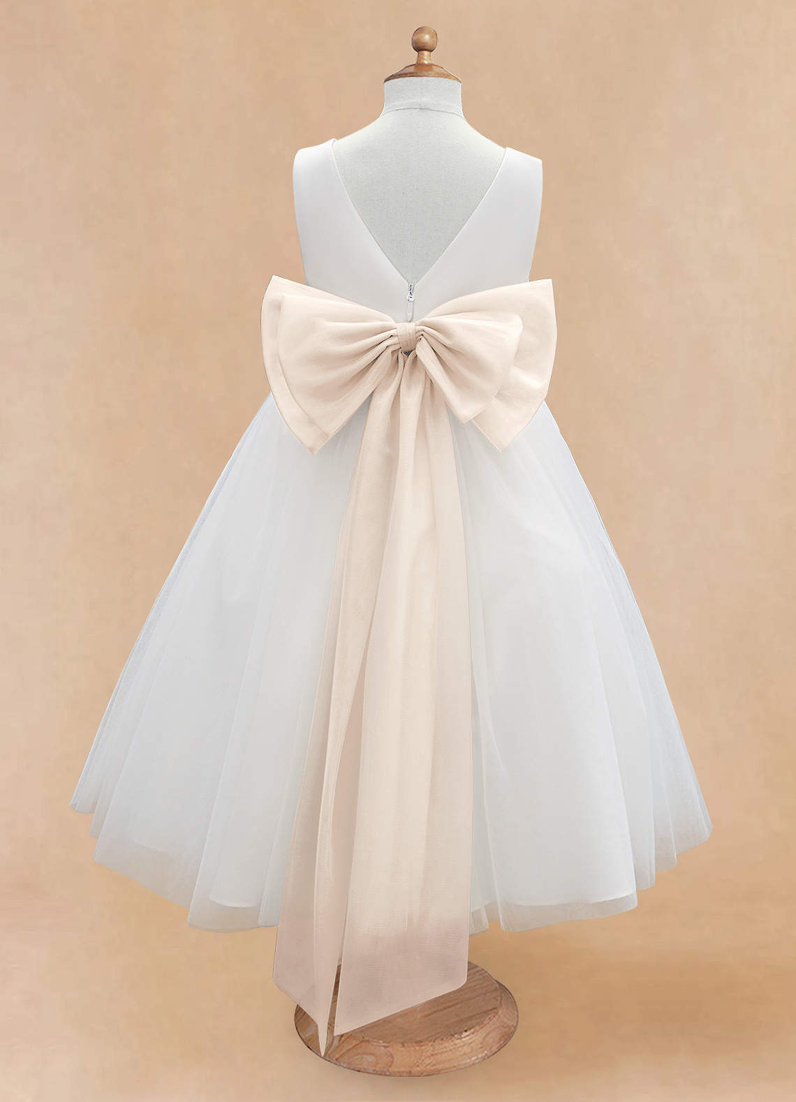 Azazie Kavi Flower Girl Dresses Ivory White Alabaster A-Line Bow Matte Satin Dress image7