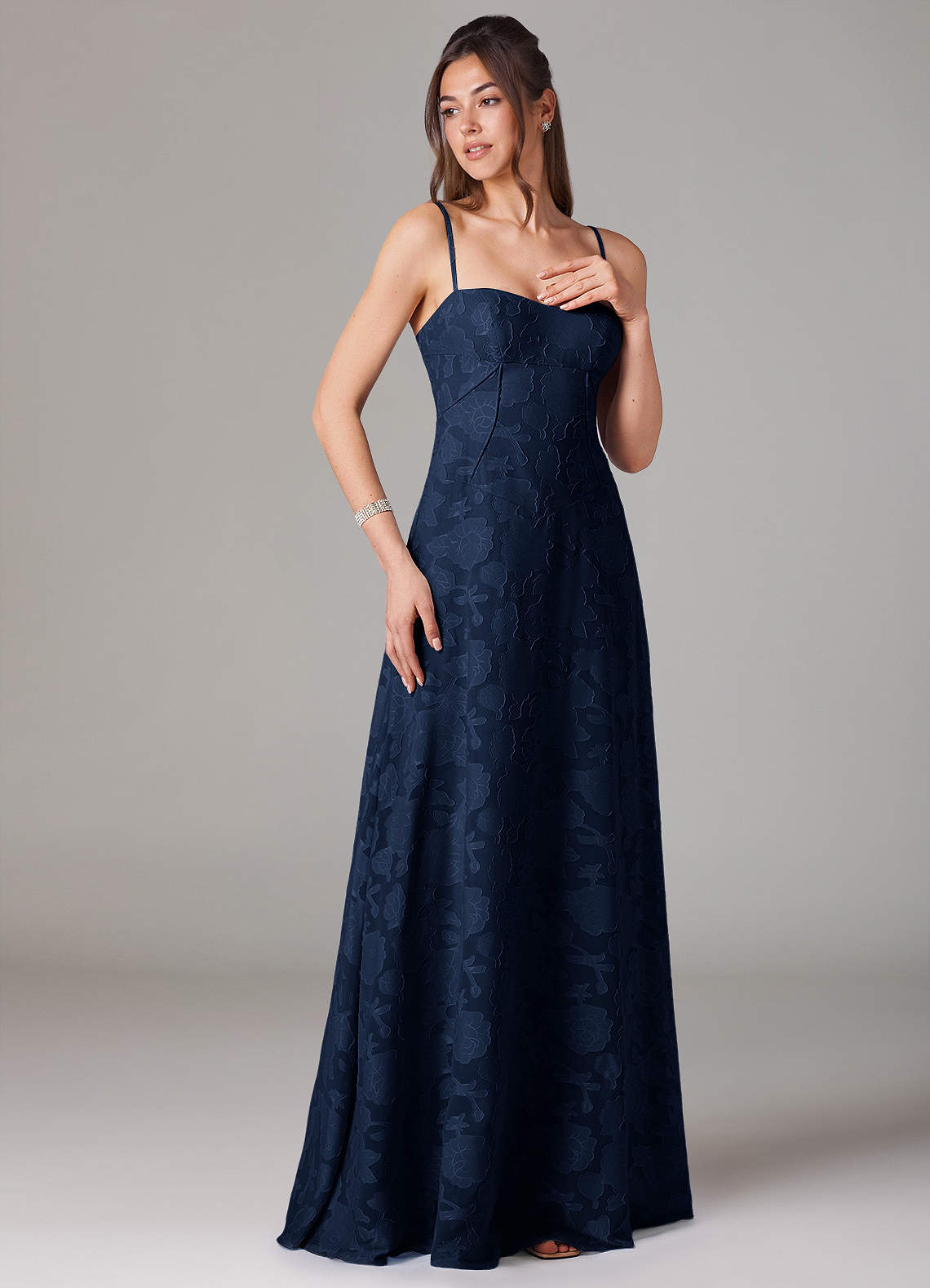 Azazie Valentine Bridesmaid Dresses Dark Navy A-Line Sweetheart Neckline Floral Burnout Dress image2