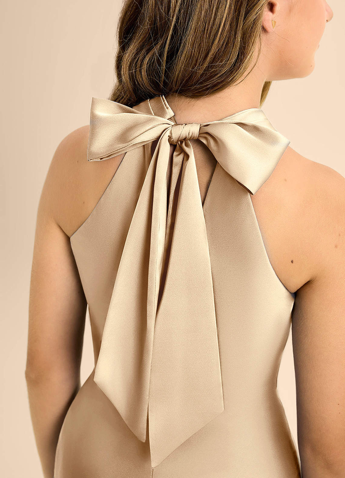 Azazie Doretta Junior Champagne A-Line Pleated Stretch Satin Dress image7