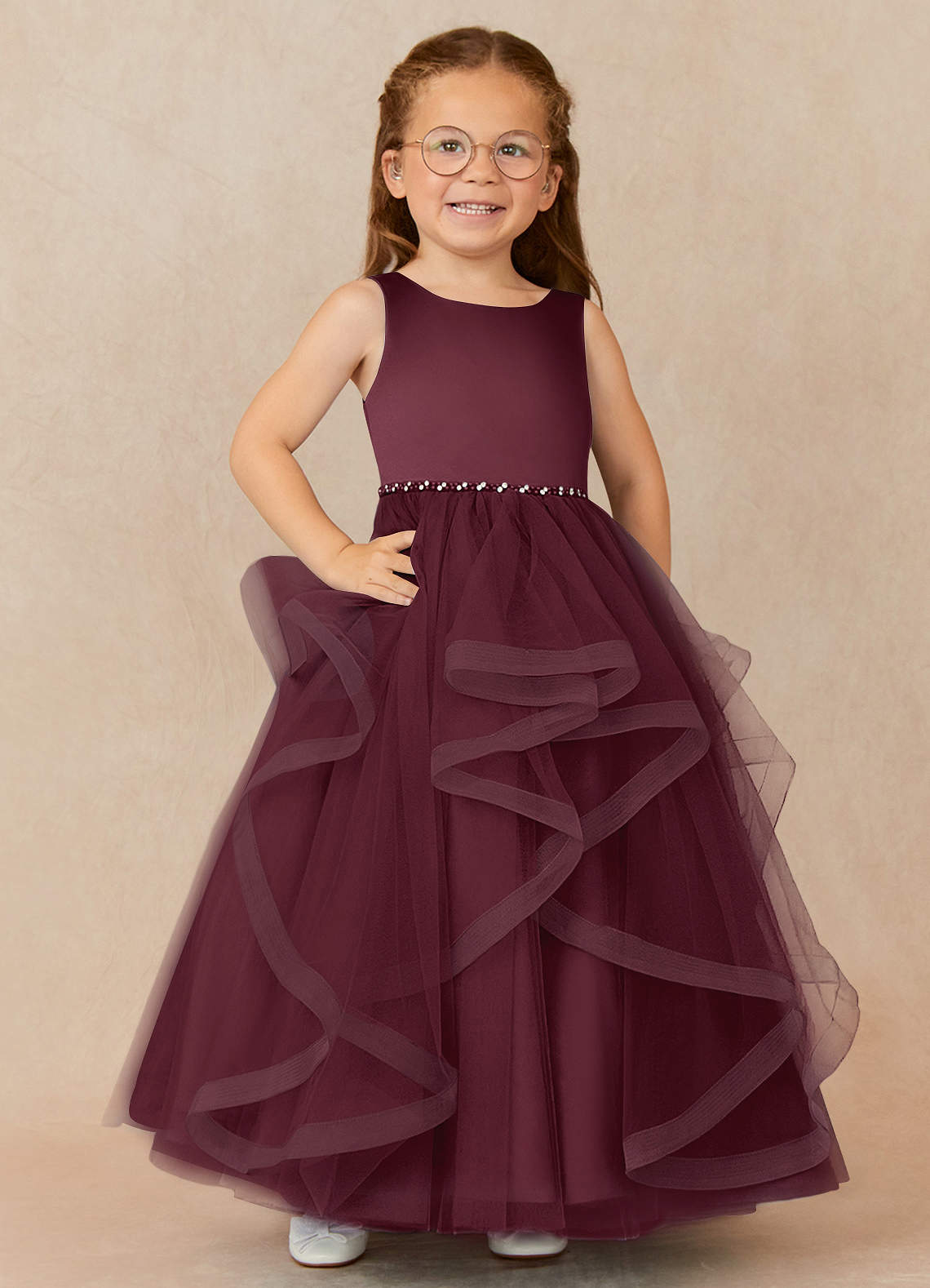 Azazie Sofia Cabernet A-Line Beaded Tulle Dress | Azazie