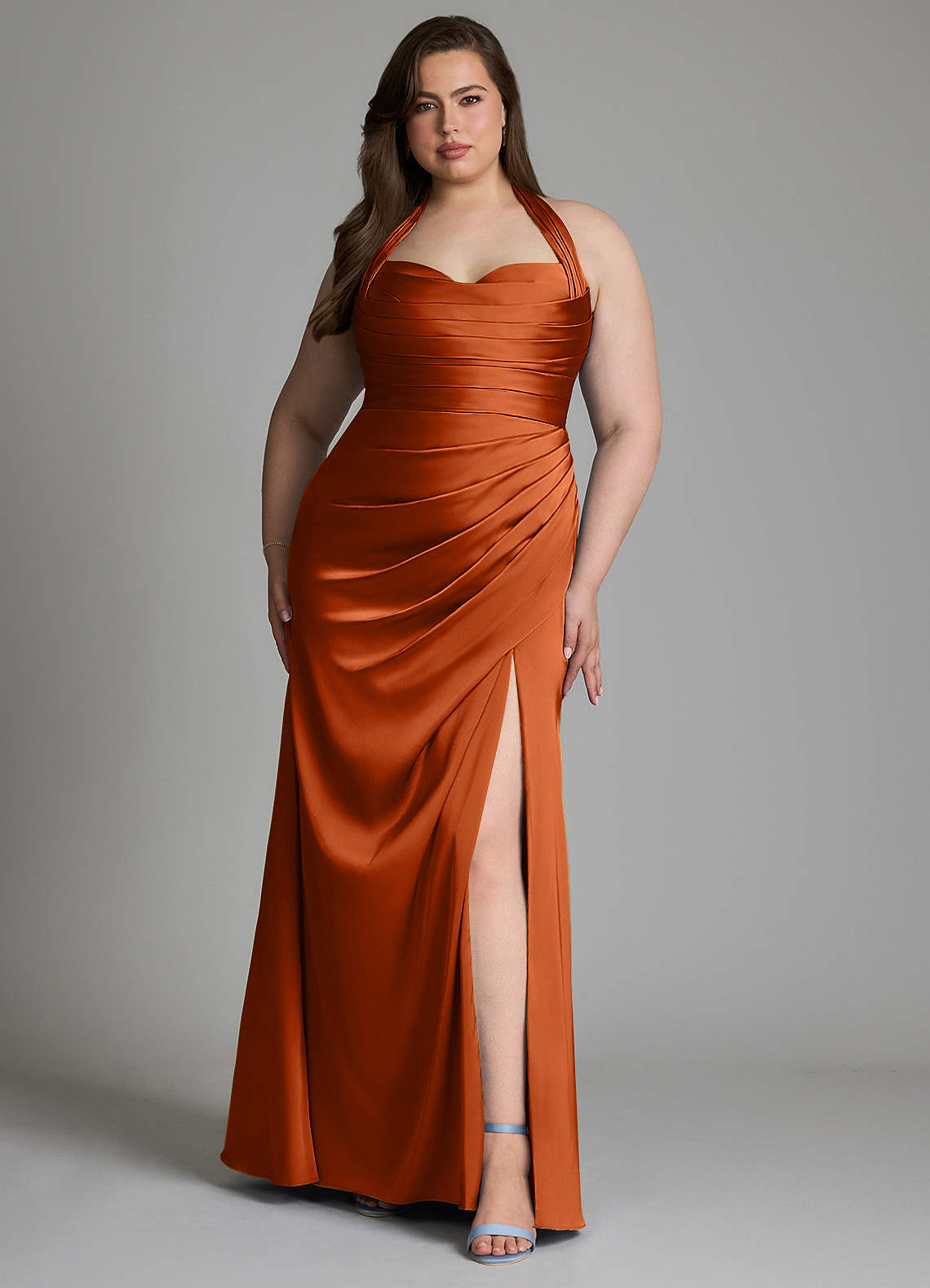 Azazie Destiny Bridesmaid Dresses Burnt Orange Mermaid Sweetheart Neckline Stretch Satin Dress image7