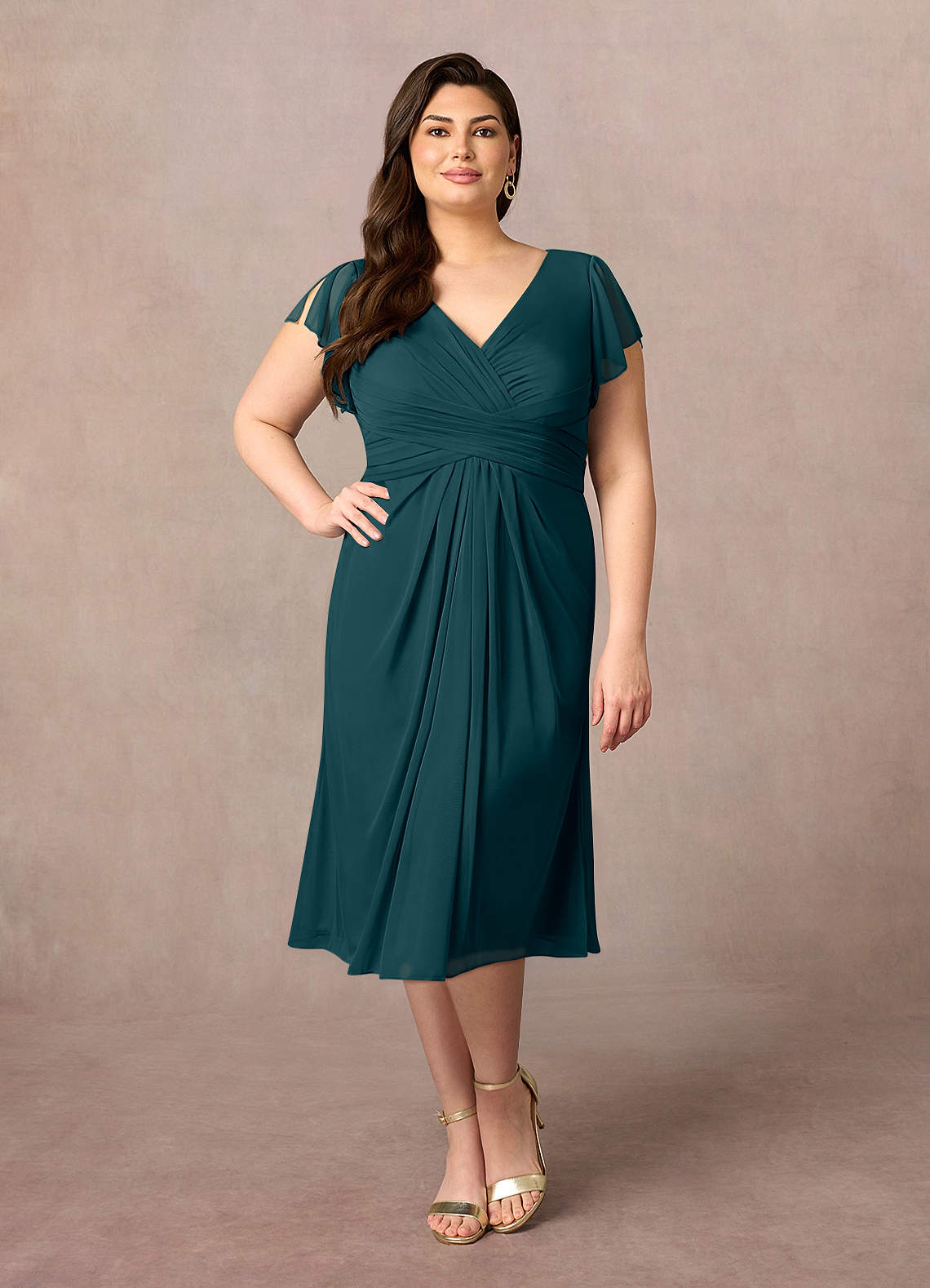Azazie Vera Abiti per la Madre della Sposa Abito A-Line in Maglia con Scollo a V a Pieghe Pino image5