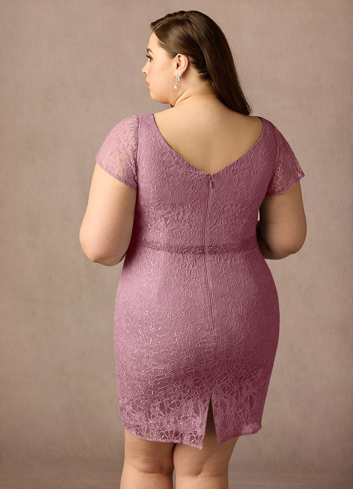 Azazie Lucilia Vintage Mauve Sheath Lace Dress Ready to Ship | Azazie
