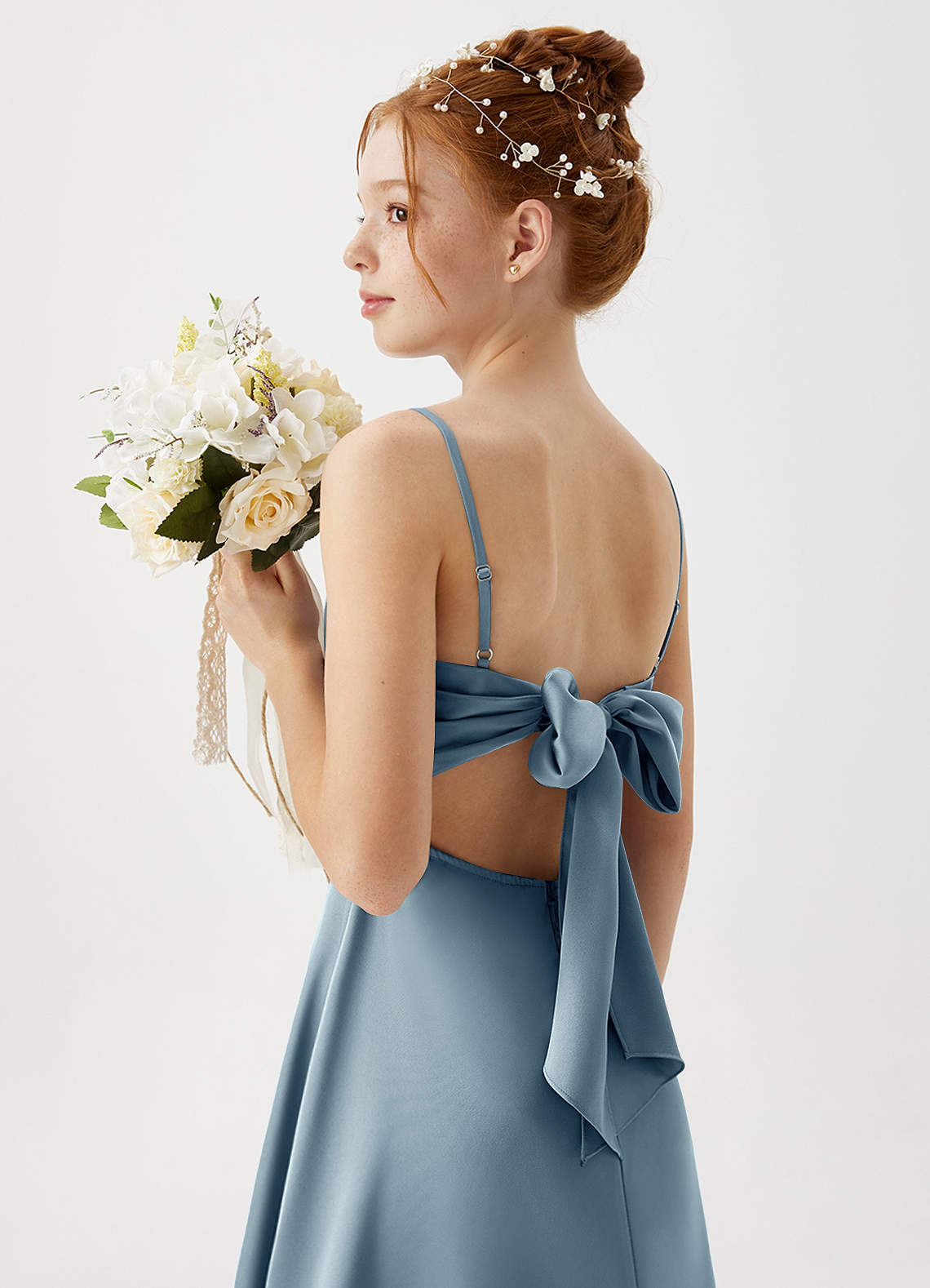 sash dress bridesmaid Lavetir Steel Blue A-Line/Princess Floor-Length Short Sleeves Bridesmaid Dresses with Sash 2026