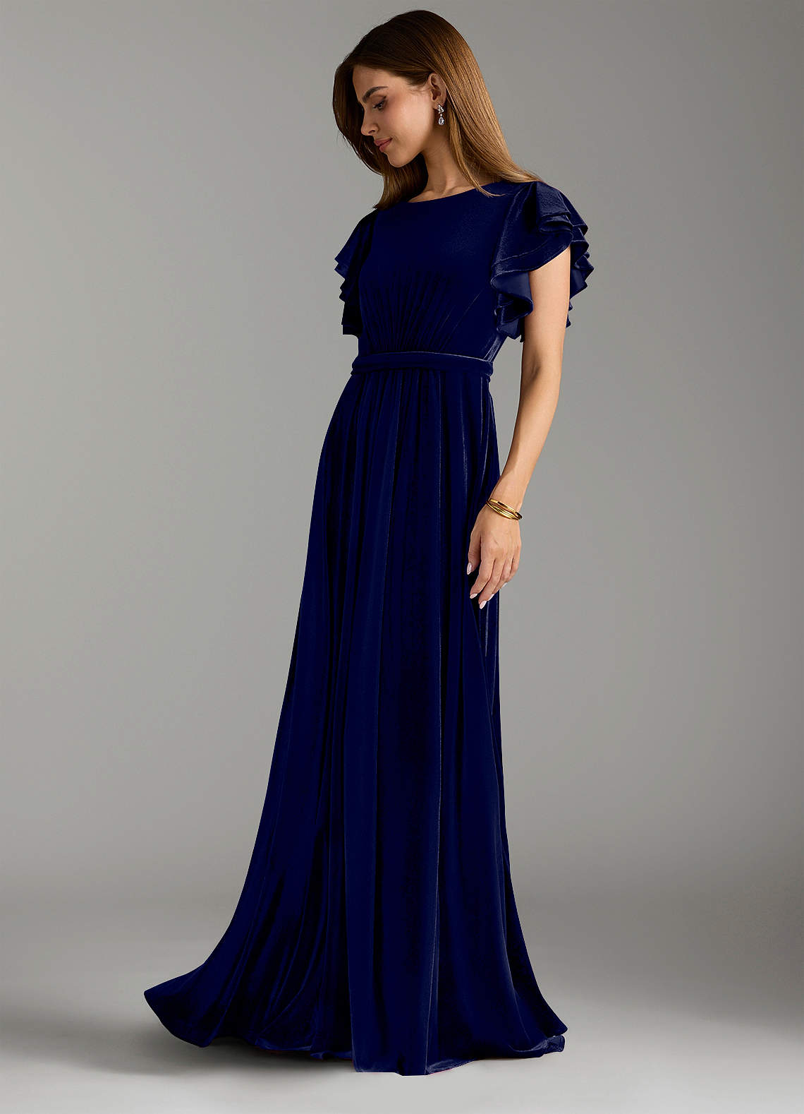 Azazie Daphne Modest Bridesmaid Dresses A-Line Velvet Floor-Length Dress with Belt image3