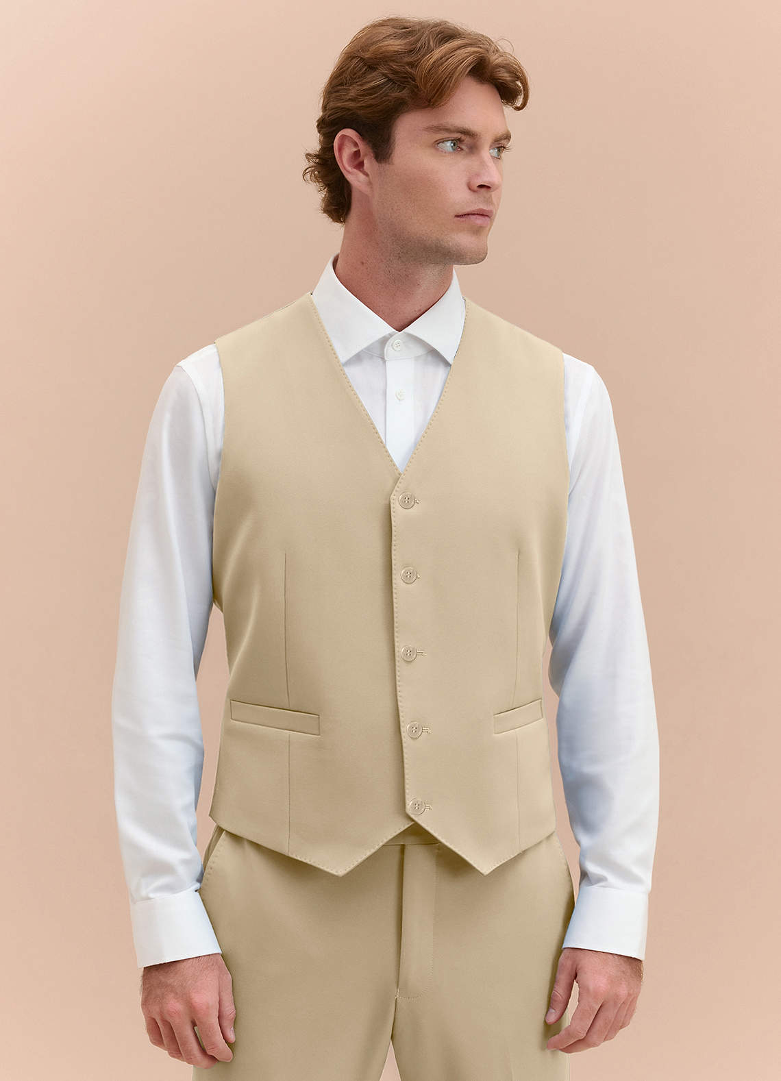 front James Champagne Structured Stretch Suit Vest