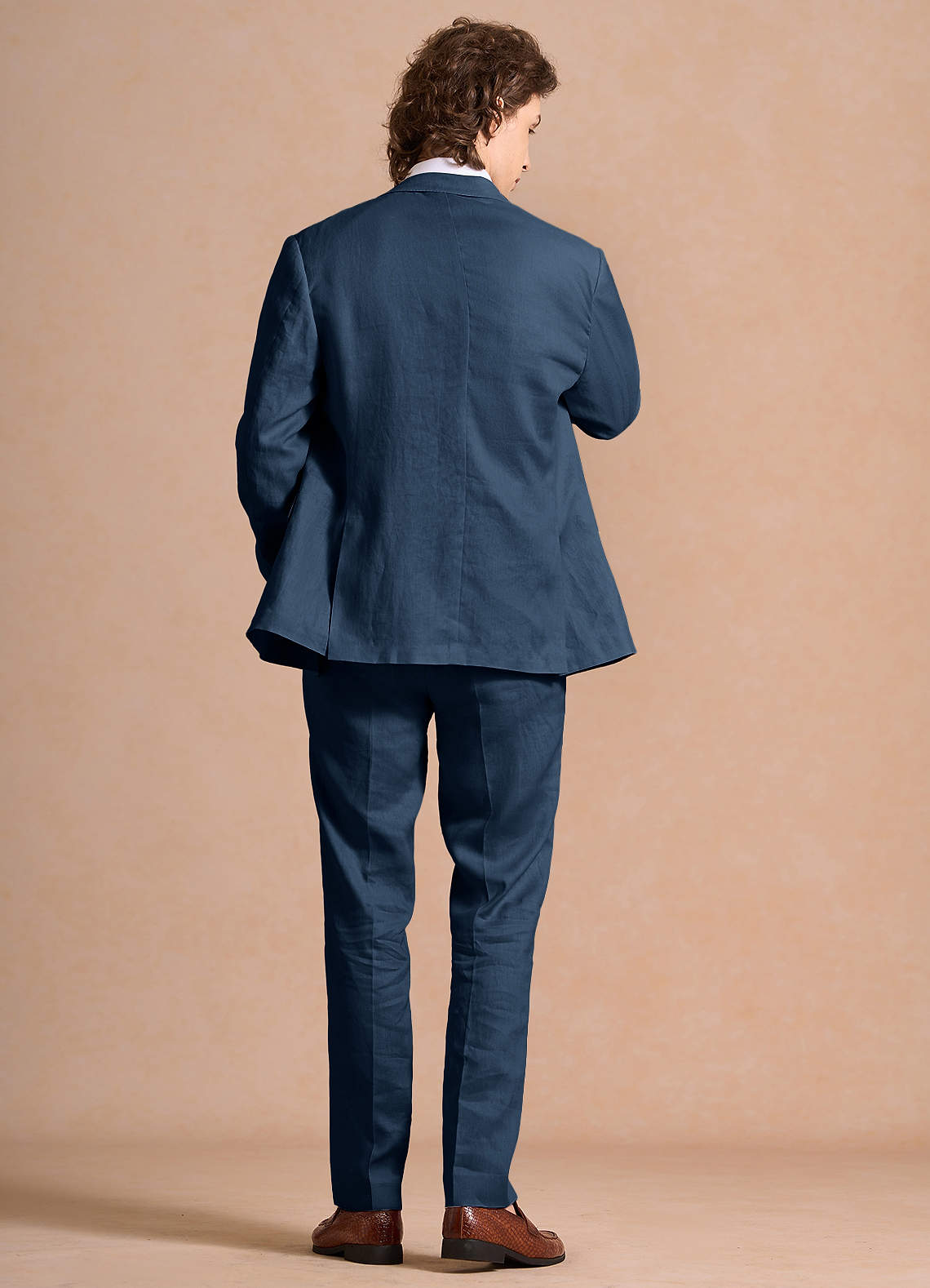 front Harrison 다크 네이비 100% 린넨 쓰리피스 정장