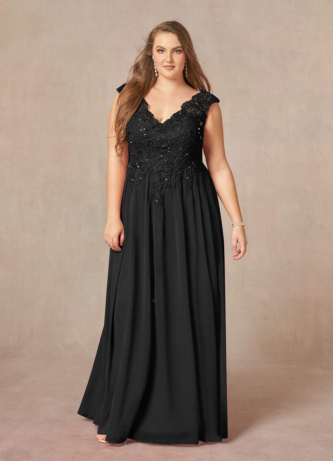 Azazie Amethyst Black A-Line V-Neck Sequins Chiffon Dress | Azazie