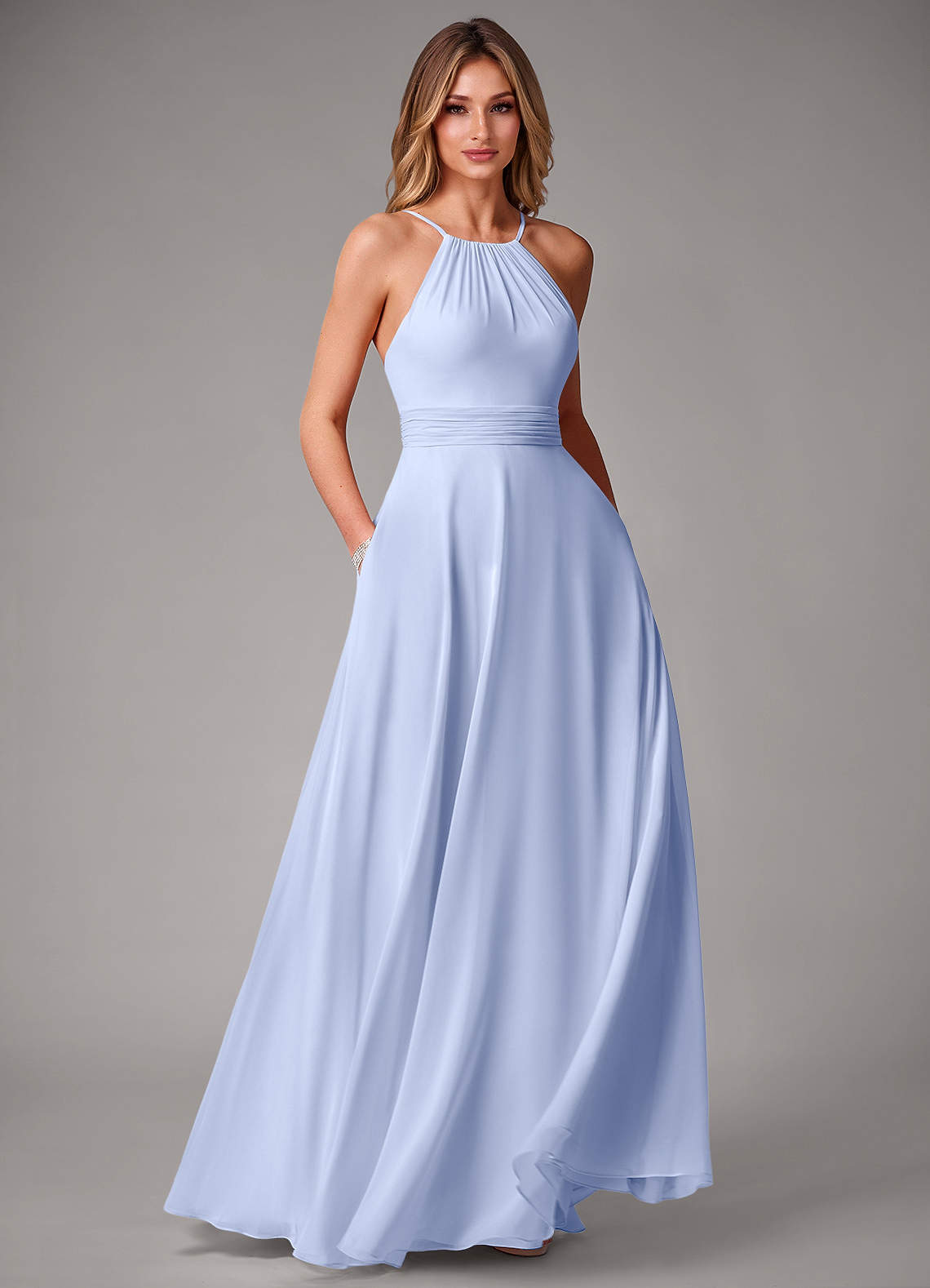 Azazie Amalia Bridesmaid Dresses Ice A-Line Pleated Chiffon Dress image1